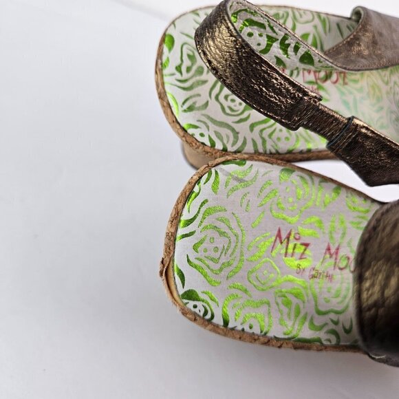 Miz Mooz Bronze Metallic Leather Peep Toe Slingback Wedge Sandal EU 39/US 8.5-9 - Picture 10 of 12